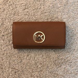 Brown MK Leather Trifold Wallet